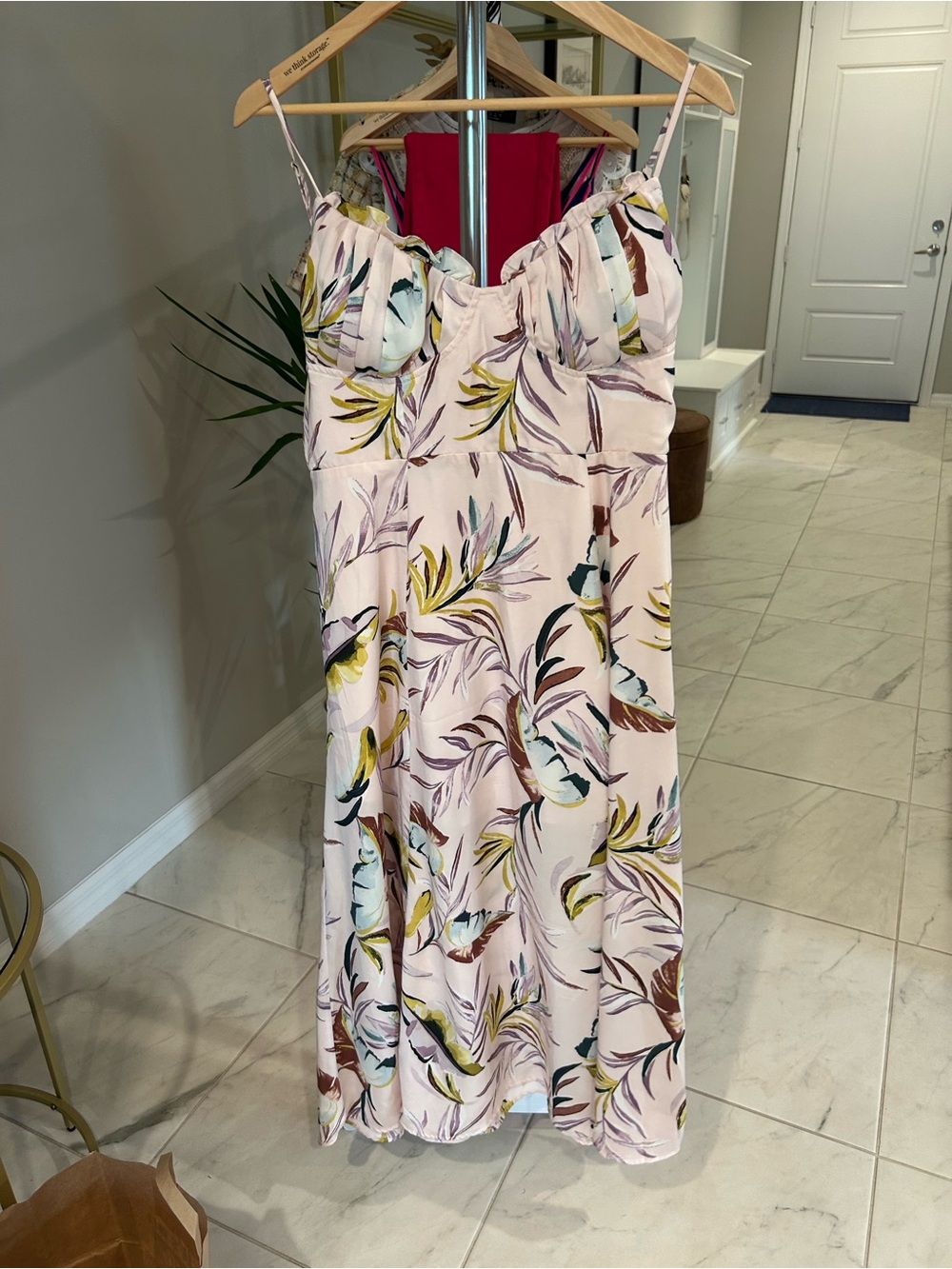 Floral Print Pink Spaghetti Strap Midi Dress